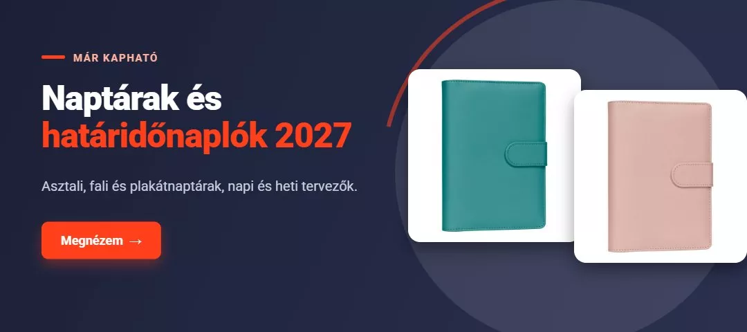 Naptárak és határidőnaplók 2027 – asztali, fali és plakátnaptárak, napi és heti tervezők
