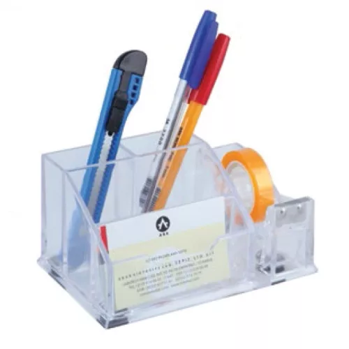 Írószertartó 4 rekeszes, 150x95x75mm, ragszalag tépővel műanyag, Bluering&reg; víztiszta
