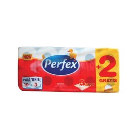   Toalettpapír 3 rétegű kistekercses 100 százalék  cellulóz 120 lap/tekercs 8 + 2 tekercs/csomag Boni Perfex_hófehér
