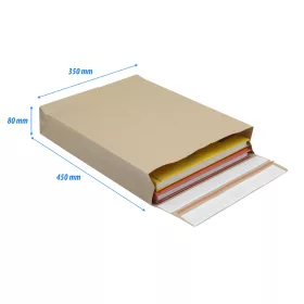   Csomagküldő webshop tasak 350x450x80mm, erős kraft papírból 200 db/doboz, E-green barna