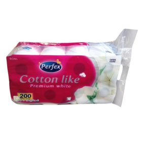   Toalettpapír 3 rétegű kistekercses 100 százalék  cellulóz 200 lap/16 tekercs/csomag Premium Cotton Like Boni Perfex hófehér