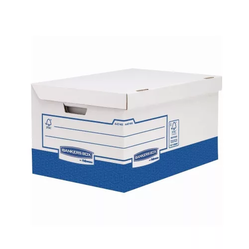 Archiváló konténer, karton, ultra erős, nagy, Fellowes&reg; Bankers Box Basic, 10 db/csomag, kék-fehér