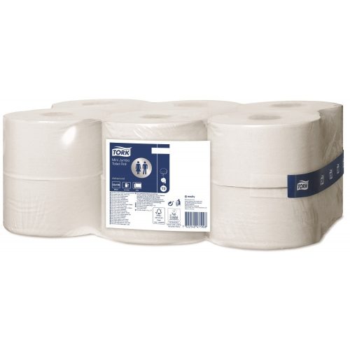 Toalettpapír 2 rétegű közületi átmérő 18,8 cm 170 m/tekercs 12 tekercs/karton Mini Jumbo Tork_120278 fehérített