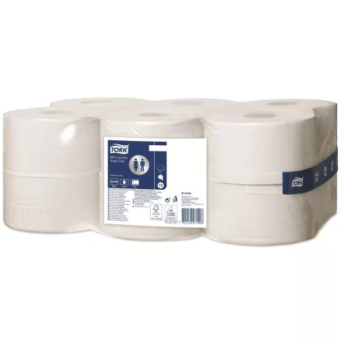 Toalettpapír 2 rétegű közületi átmérő: 18,8 cm 850 lap/170 m/tekercs 12 tekercs/karton Mini Jumbo T2 Tork_120278 fehér