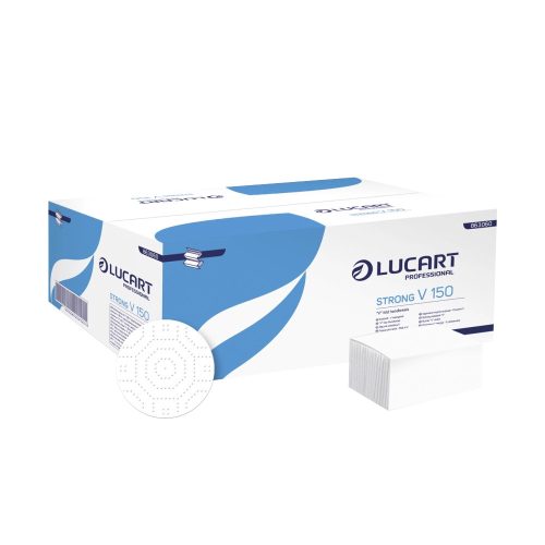 Kéztörlő 2 rétegű V hajtogatású 100  százalék  cellulóz 190 lap/cs 20 cs/karton Lucart Strong V2.25_863051 hófehér