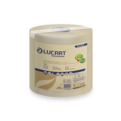Kéztörlő 2 rétegű tekercses átmérő 20 cm egyesével csomagolt 2.500 EcoNatural Lucart_852406 havanna barna
