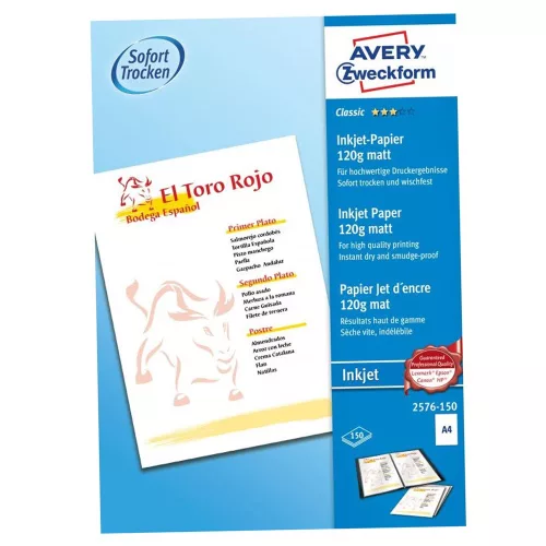 Fotópapír 210x297mm 120g 150 ív/doboz matt Avery fehér