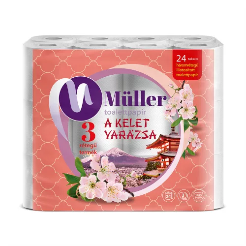 Toalettpapír 3 rétegű kistekercses 100 százalék  cellulóz 100 lap/tekercs 24 tekercs/csomag Kelet Varázsa Müller fehér