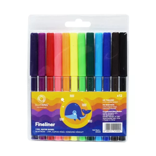 Rostirón kúpos végű filctoll készlet, vízbázisú, 1mm, Bluering&reg;, 12 klf. szín, 