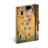 Keménytáblás notesz vonalas krémszínű lapokkal leszorító gumiszalaggal Gustav Klimt 130x210mm, Presco