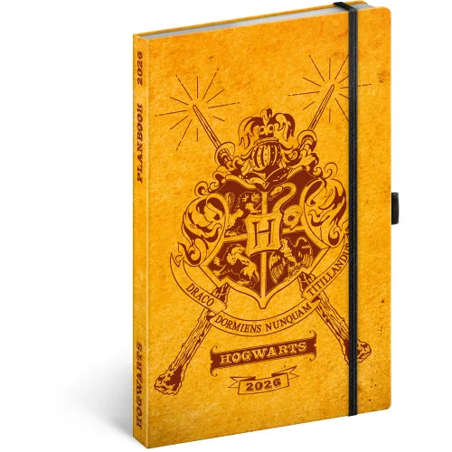 Keménytáblás notesz krémszínű lapokkal leszorító gumiszalaggal Harry Potter-Hogwarts 130x210mm, Presco