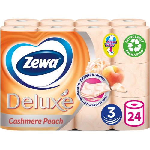 Toalettpapír 3 rétegű kistekercses 100  százalék  cellulóz 24 tekercs/csomag Zewa Deluxe Cashmere Peach