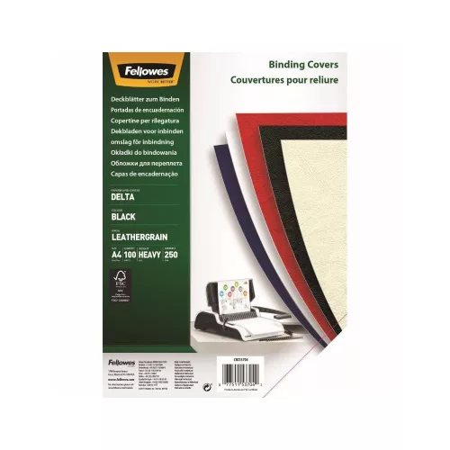 Hátlap, A4, 250 g, matt, Fellowes&reg; Delta, 100 db/csomag, fekete