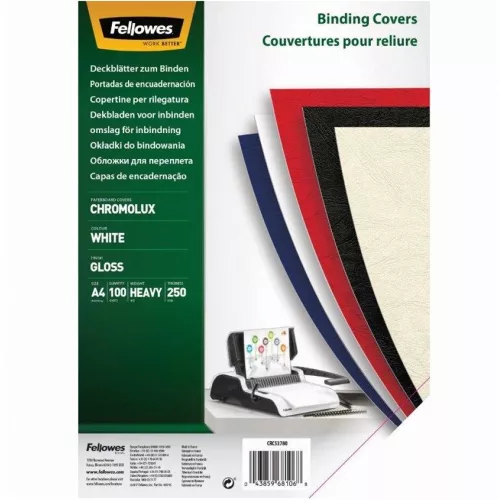 Hátlap, A4, 250 g, fényes 100 db/csomag, Fellowes&reg; ChromoLux, fehér
