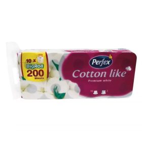   Toalettpapír 3 rétegű kistekercses 100 százalék  cellulóz 10 tekercs/csomag Premium Cotton Like Boni Perfex