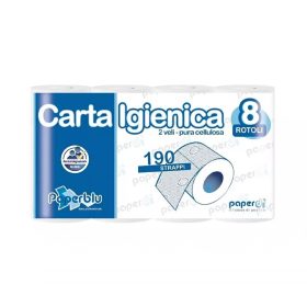   Toalettpapír 2 rétegű kistekercses 100 százalék cellulóz 190 lap/19,95 m/tekercs 8 tekercs/csomag Paperblu Carta Igienica_Paperdi