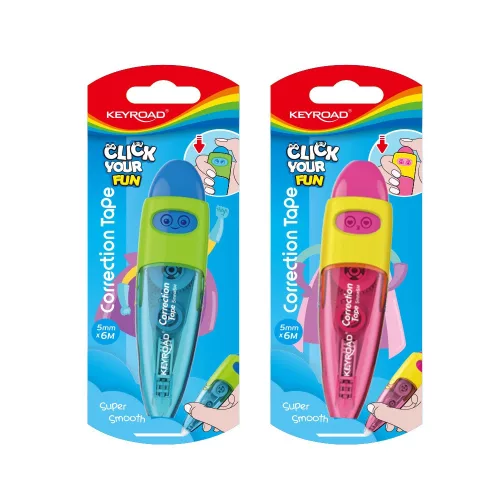 Hibajavító roller 5mm x 6m nyomógombos, Keyroad, vegyes színek