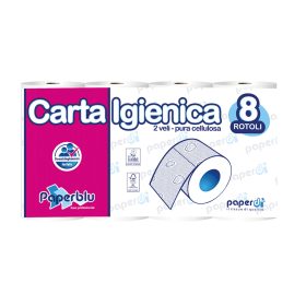   Toalettpapír 2 rétegű kistekercses 100 százalék cellulóz 150 lap/15,75 m/tekercs 8 tekercs/csomag Paperblu Carta Igienica_Paperdi