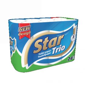   Toalettpapír 3 rétegű kistekercses 100 százalék  cellulóz 90 lap/tekercs 24 tekercs/csomag Star Trio fehér