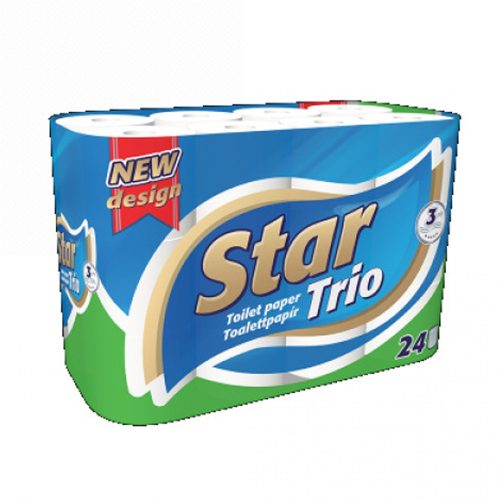 Toalettpapír 3 rétegű kistekercses 100 százalék  cellulóz 90 lap/tekercs 24 tekercs/csomag Star Trio fehér