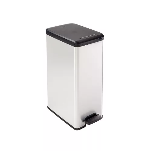 Szemetes kuka pedálos fémhatású műanyag 40 literes "Slim Bin" Curver fekete/ezüst
