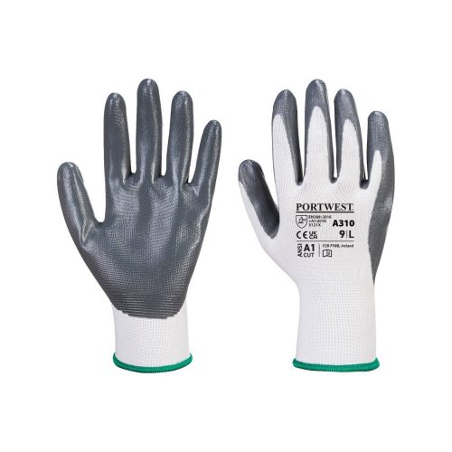 Védőkesztyű PU tenyérmártással nylon méret M szín szürke-fehér A310 Portwest