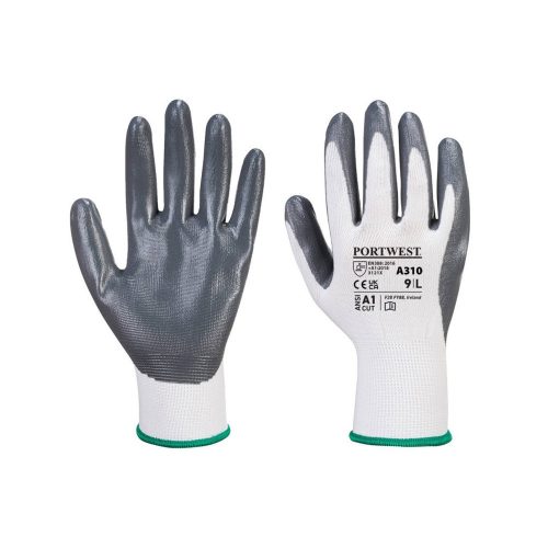 Védőkesztyű PU tenyérmártással nylon méret L szín szürke-fehér A310 Portwest