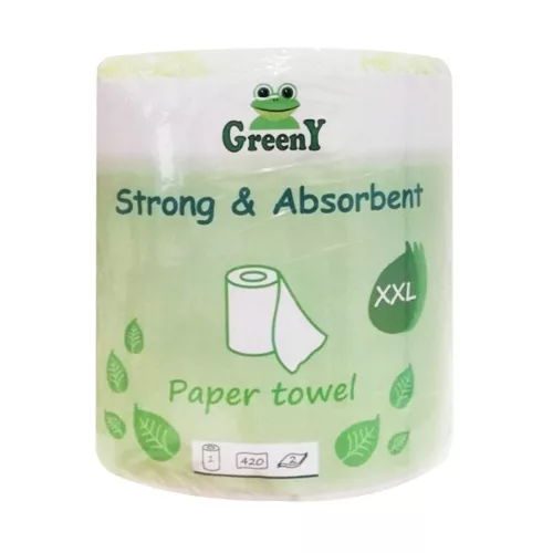 Háztartási papírtörlő kéztörlő 2 rétegű 500 lap/tekercs egyesével csomagolt Greeny 500 XXL