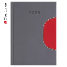   Határidőnapló Memphis A5 napi, fehér lapokkal szürke-piros Dayliner 2026.