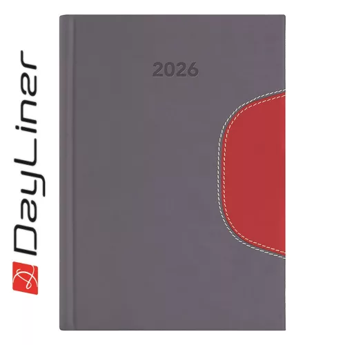 Határidőnapló Memphis B5 heti, fehér lapokkal szürke-piros Dayliner 2027.