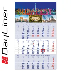   Speditőr naptár 1 tömb, 3 hónap Primus Club 300 × 480 mm, fehér lapokkal Budapest Dayliner 2027.