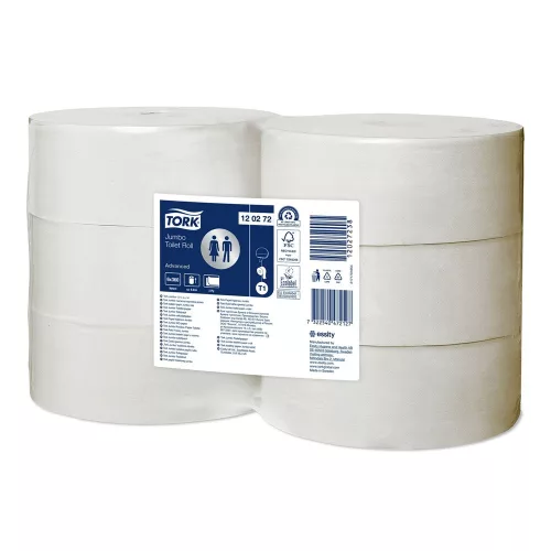 Toalettpapír 2 rétegű közületi átmérő 26 cm 1800 lap 360 m/tekercs 6 tekercs/karton Jumbo Tork_120272 fehér