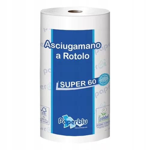 Kéztörlő 2 rétegű tekercses átmérő 14 cm 100 százalék  cellulóz 200 lap/60 m/tekercs SUPER 60 Paperdi_RI8M060 fehér