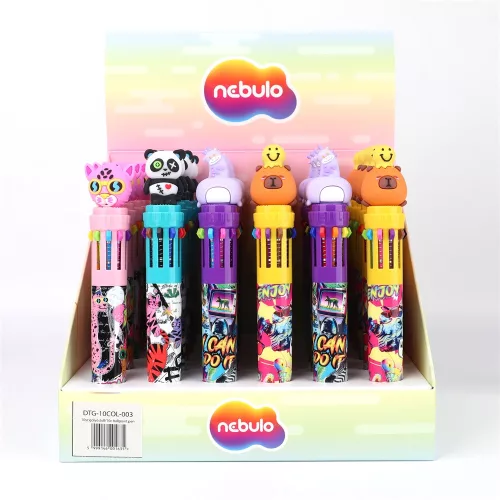 Golyóstoll 10színű, funny animals, 30 db/display Nebulo