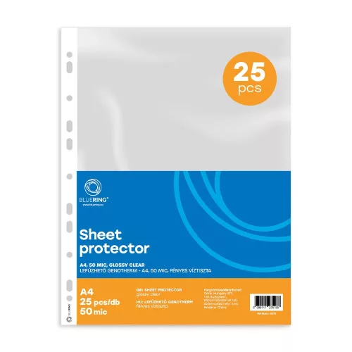 Genotherm lefűzhető, A4, 50 micron fényes víztiszta Bluering&reg; 25 db/csomag, 4 csomag/karton kínáló
