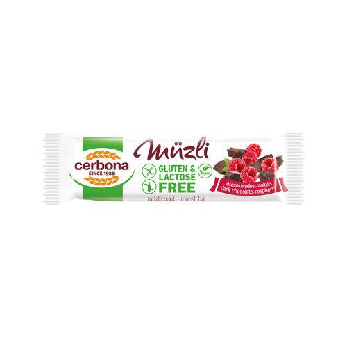 Müzliszelet 20 g, CERBONA, étcsokis-málnás hozzáadott cukor nélkül