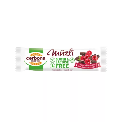 Müzliszelet 20 g, CERBONA, étcsokis-málnás hozzáadott cukor nélkül