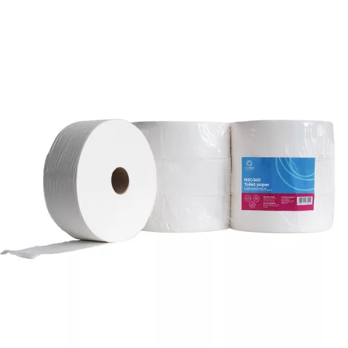 Toalettpapír 2 rétegű közületi átmérő 27 cm 100 százalék  cellulóz 360 m/tek 6 tekercs/csomag erősített duda Bluering&reg; hófehér