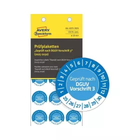   Etikett címke o20mm időjárásálló öntapadó plakett 2025-2030 15 címke/lap 8 ív/csomag Avery kék