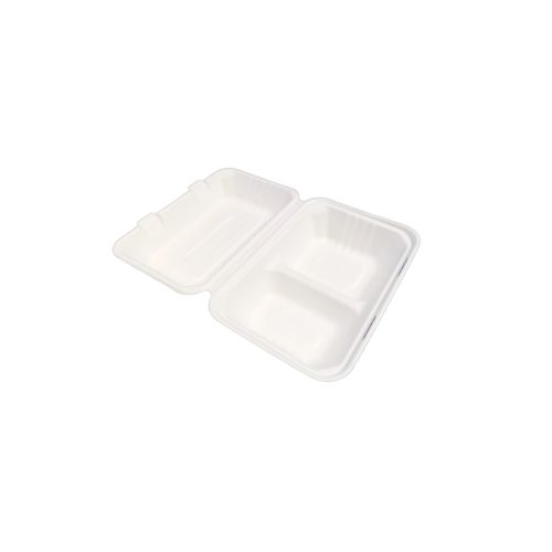 Papírdoboz ételes 2 részes HP3, 23 x 15 x 8 cm komposztálható cukornád 125 db/csomag, natúr