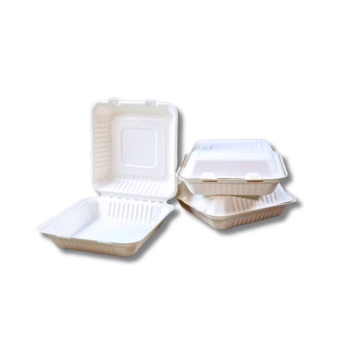 Papírdoboz ételes 1 részes HP4, 23 x 23 x 8 cm komposztálható cukornád 100 db/csomag, natúr
