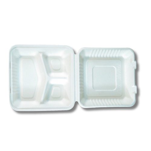 Papírdoboz ételes 3 részes HP4, 23 x 23 x 8cm komposztálható cukornád 100 db/csomag, natúr
