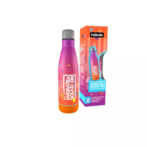 Palack, thermo, beépített bluetooth hangszóróval 460 ml rózsa-narancs, Nebulo