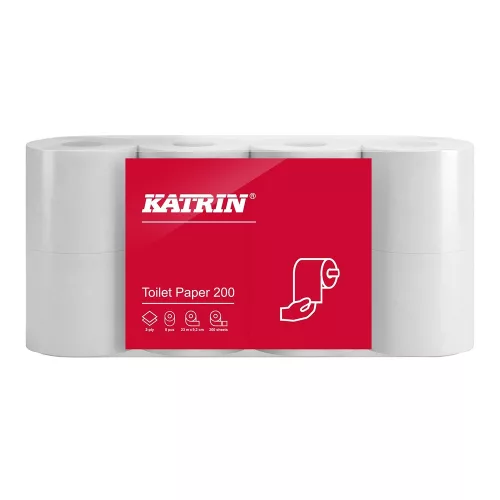 Toalettpapír 2 rétegű kistekercses átmérő: 11,7 cm 200 lap/23,4 méter/tekercs 8 tekercs/csomag Katrin_104749 fehér