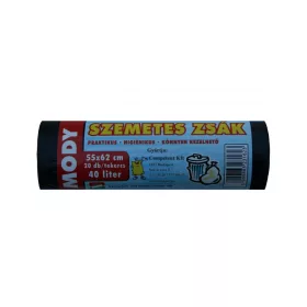   Szemeteszsák 40 liter 55 x 62 cm 10 mikron 20 db/tekercs Mody fekete