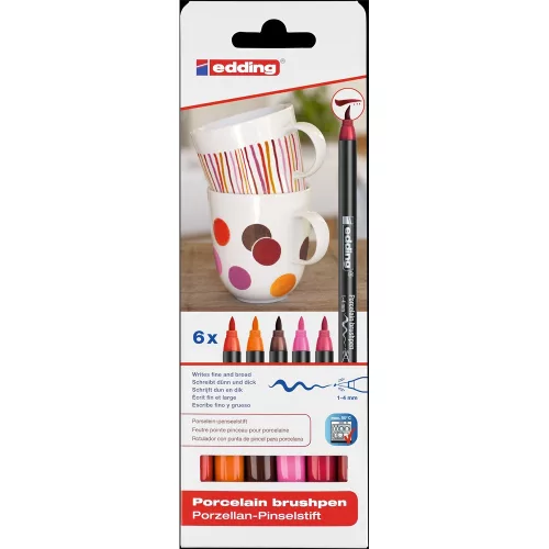 Ecsetirón porcelán marker 1-4mm, kerek Edding 4200/6, 6 warm klf.szín