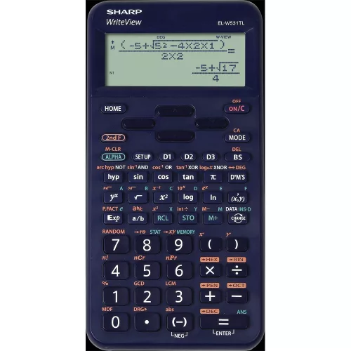 Számológép tudományos 420 funkciós 10+2 digites 4 soros napalemes Sharp ELW531TLBBL kék