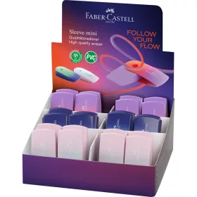   Radír műanyag tartóban mini színátmenetes SLEEVE Faber-Castell égkék-rózsa,türkiz-kék,piros-lila