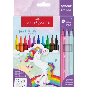   Rostirón, filctoll készlet, kastélyos UNIKORNIS + matrica Faber-Castell 10+3 klf. szín