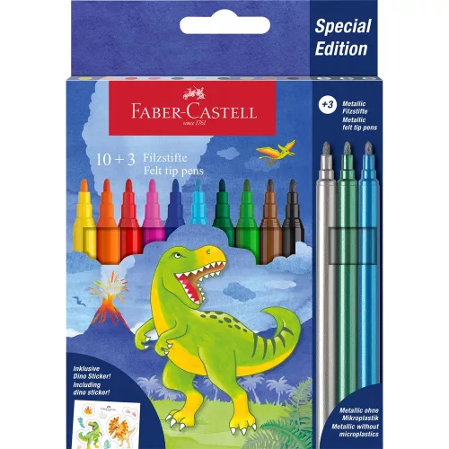 Rostirón, filctoll készlet, kastélyos DINOSZAURUSZ + matrica Faber-Castell 10+3 klf. szín